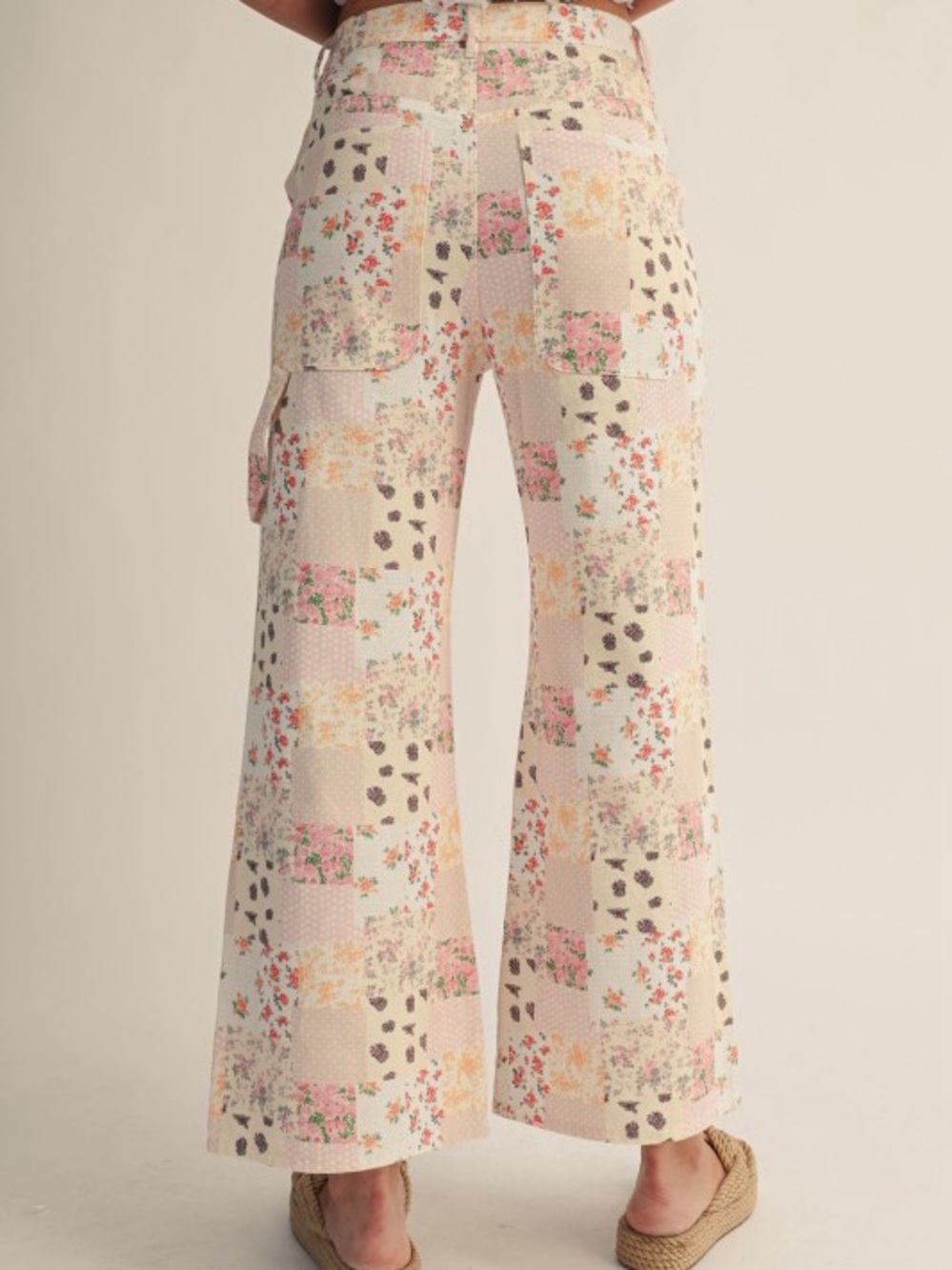 Multi floral patchwork barrel wide leg western vintage flare bohemian boho jeans - Picture 2 of 7
